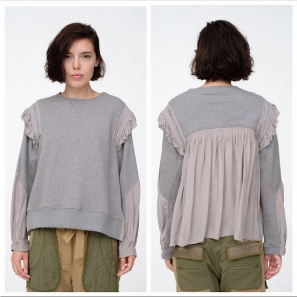 Sea New York Tops - SEA NEW YORK GREY RUFFLE FLUTTER HEMINGWAY SWEATSHIRT, SIZE S